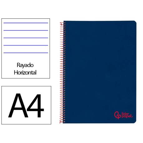 CUADERNO ESPIRAL LIDERPAPEL A4 WONDER TAPA PLASTICO 80H 90GR RAYADO HORIZONTAL CON MARGEN COLOR AZUL MARINO