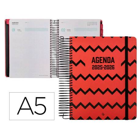 AGENDA ESCOLAR LIDERPAPEL 25-26 ESPIRAL PATTERNS ZIGZAG DIA PAGINA A5 BILINGÜE PAPEL FSC