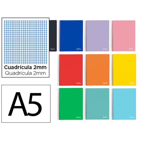 CUADERNO ESPIRAL LIDERPAPEL DIN A5 WITTY TAPA DURA 80H 90GR MILIMETRADO 2MM COLORES SURTIDOS