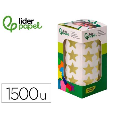 GOMETS LIDERPAPEL AUTOADHESIVO S ESTRELLAS DORADAS 20 MM 1500 UNIDADES EN CAJA DE CARTON