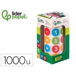 GOMETS LIDERPAPEL AUTOADHESIVO S REDONDO NUMEROS 20 MM COLORES SURTIDOS ROLLO DE 1000 UNIDADES EN CAJA DE CARTON