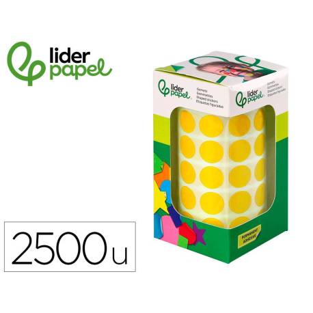 GOMETS LIDERPAPEL AUTOADHESIVO S CIRCULOS 15 MM AMARILLO ROLLO DE 2500 UNIDADES EN CAJA DE CARTON