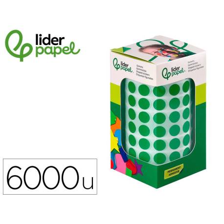 GOMETS LIDERPAPEL AUTOADHESIVO S CIRCULOS 10,5 MM VERDE ROLLO DE 6000 UNIDADES EN CAJA DE CARTON