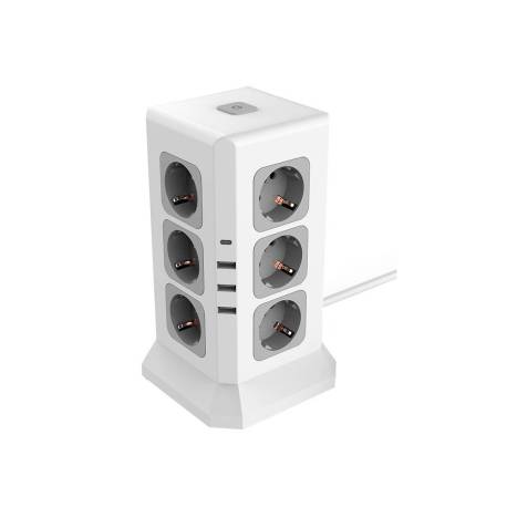 REGLETA Q-CONNECT ENCHUFE MULTIPLE 16 EN 1 CABLE 2 MT 12 TOMAS DE CORRIENTE+3 USB+1 USB TIPO C 120X120X210MM
