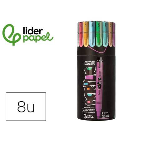 ROTULADOR LIDERPAPEL ACRYLIC BASE AGUA TODO TIPO DE SUPERFICIE PUNTA REDONDA 3 MM CAJA DE 8 UNIDADES COLORES