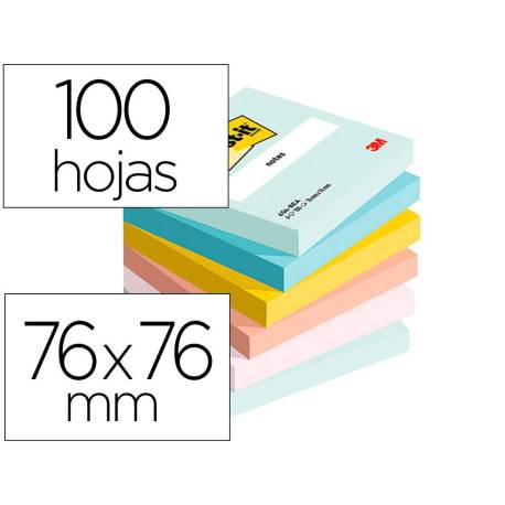 BLOC DE NOTAS ADHESIVAS QUITA Y PON BEACHSIDE 100% PEFC 76X76 MM 100 HOJAS PACK DE 6 UNIDADES
