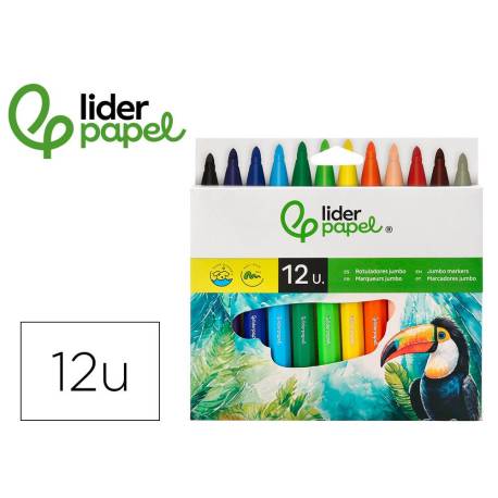 Rotulador Liderpapel Jumbo gruesa lavables caja de 12 colores