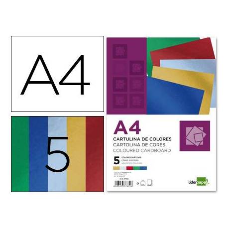 Cartulina metalizada marca Liderpapel 5 colores surtidos a4 235 g/m2