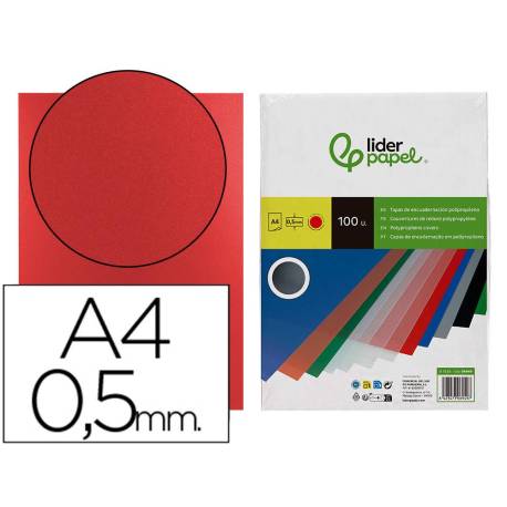 Tapa de Encuadernacion Polipropileno Liderpapel DIN A4 Color Rojo 0,5 mm pack 100 uds