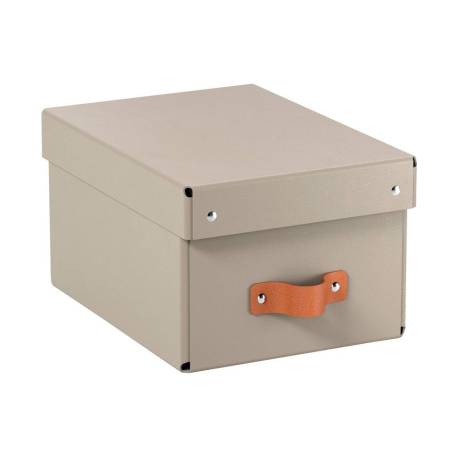 CAJA DE ALMACENAJE LEITZ CARTON PEQUEÑA CON ASA DE PIEL COLOR BEIGE PACK DE 2 UNIDADES
