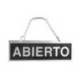 Letrero metalico serigrafiado abierto y cerrado con cadena y ventosa para colgar de 74x232 mm