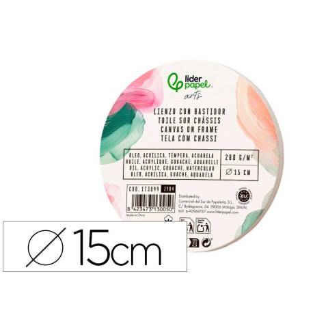 BASTIDOR REDONDO LIDERPAPEL LIENZO GRAPADO PARTE TRASERA ALGODON 100% BORDE MADERA 15 CM GRAMAJE 280G/M2