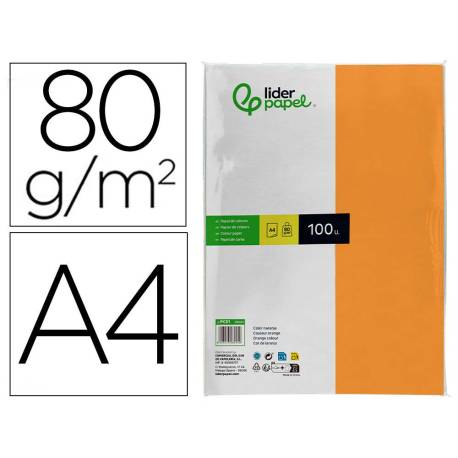 Papel color Liderpapel color naranja A4 80 g/m2 100 hojas