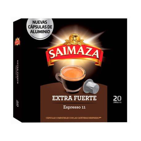 CAFE SAIMAZA EXTRA FUERTE ESPRESSO INTENSIDAD 11 CAJA DE 20 CAPSULAS COMPATIBLE NESPRESSO