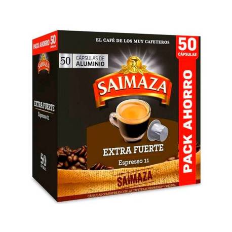 CAFE SAIMAZA EXTRA FUERTE ESPRESSO INTENSIDAD 11 CAJA DE 50 CAPSULAS COMPATIBLE NESPRESSO