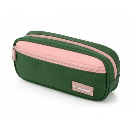 ESTUCHE PORTATODO LIDERPAPEL DUO 2 CREMALLERAS CON BOLSILLOFRONTAL VERDE MILITAR 220X90X50 MM