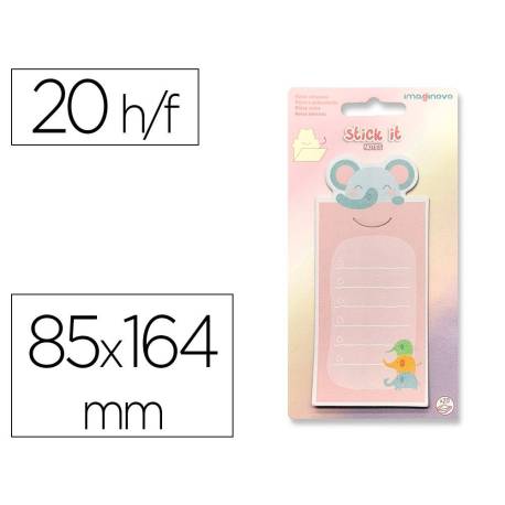 BLOC NOTAS ADHESIVAS IMAGINOVO LETTER CON MENSAJE TRASERO ELEFANTE 20 HOJAS 85X164 MM