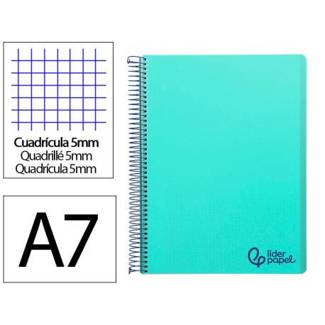 CUADERNO ESPIRAL LIDERPAPEL A7 MICRO WONDER TAPA PLASTICO 100H 90 GR CUADRO 5MM 4 BANDAS VERDE