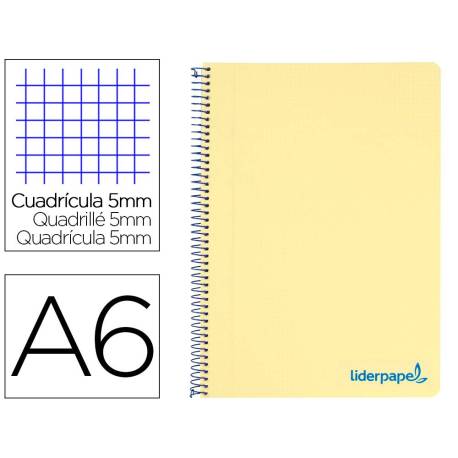 CUADERNO ESPIRAL LIDERPAPEL DIN A6 MICRO WONDER CUADRICULA 5MM 4 BANDAS COLOR AMARILLO 120H
