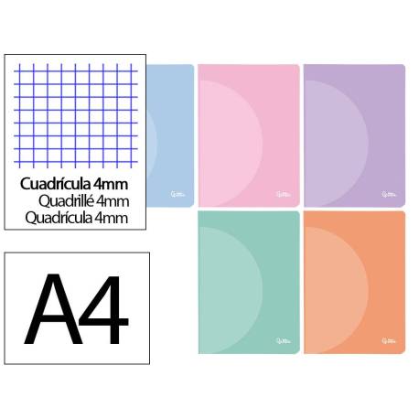 LIBRETA LIDERPAPEL 360 TAPA DE PLASTICO A4 48 HOJAS 90G/M2 CUADRO 4 MM CON MARGEN COLORES PASTEL SURTIDOS