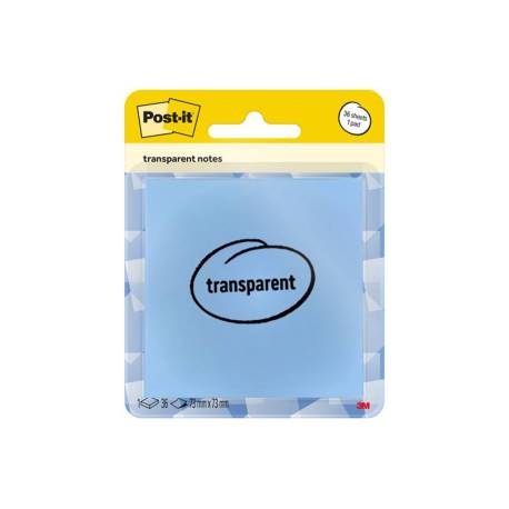 BLOC DE NOTAS ADHESIVAS QUITA Y PON POST-IT 73X73 MM 36 HOJAS TRANSPARENTE AZUL LAVADO VAQUERO
