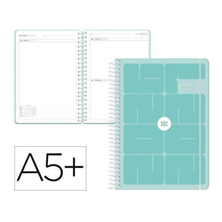 AGENDA ESCOLAR ANTARTIK 26-27 ESPIRAL ESSENTIALS DIA PAGINA A5+ BILINGUE 80G PAPEL FSC AZUL TURQUESA