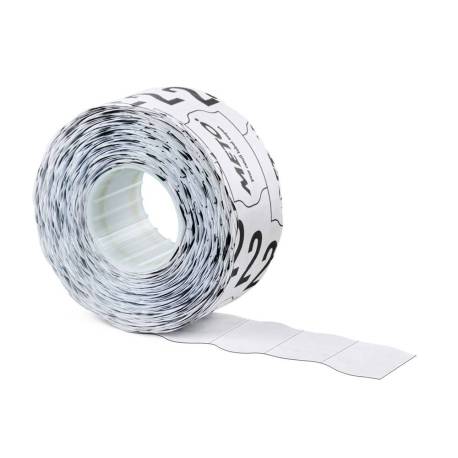 ETIQUETAS METO ONDULADAS 26X12 MM LISA ADH. 2 CAJA DE 6 ROLLOS DE 1000 UNIDADES