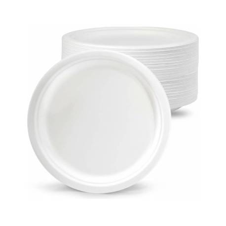 PLATO DE FIBRA BIO 18 CM DIAMETRO PAQUETE DE 50 UNIDADES