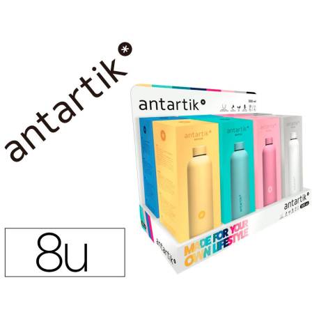 BOTELLA ANTARTIK ISOTERMICA ACERO INOXIDABLE LIBRE DE BPA 750ML EXPOSITOR CON 8 BOTELLAS