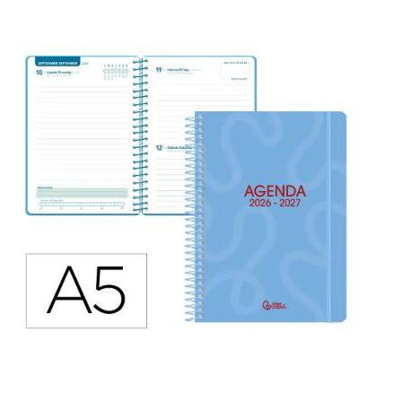 AGENDA ESCOLAR LIDERPAPEL 26-27 ESPIRAL CLASSIC DIA PAGINA A5 BILINGUE 70G PAPEL FSC AZUL