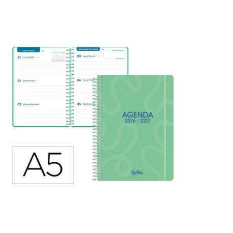 AGENDA ESCOLAR LIDERPAPEL 26-27 ESPIRAL CLASSIC SEMANA VISTA A5 BILINGUE 70G PAPEL FSC VERDE