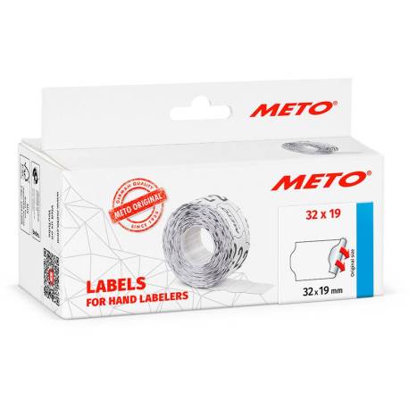ETIQUETAS METO ONDULADAS 32X19 MM BLANCA LISA ADHESIVO REMOVIBLE ROLLO DE 1000 UNIDADES
