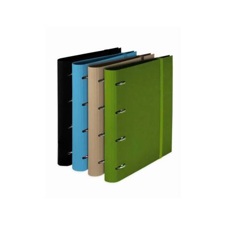 CARPETA PARDO 4 ANILLAS 35 MM CARTON COMPACTO DIN A4 RECAMBIO 120 H 90 GR EXPOSITOR 8 UNIDADES COLORES
