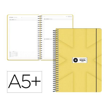 AGENDA ESCOLAR ANTARTIK 26-27 ESPIRAL PACK AND GO DIA PAGINAA5+ BILINGÜE 80G PAPEL FSC AMARILLO