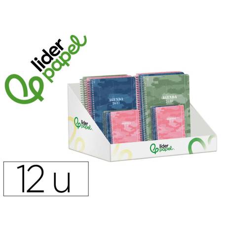 AGENDA ESCOLAR LIDERPAPEL 26-27 ESPIRAL MILITARY DISEÑOSSURTIDOS BILINGÜE 80G PAPEL FSC EXPOSITOR 12 UNIDADES