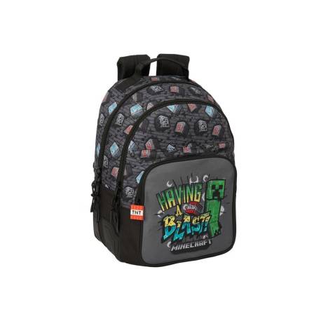 MOCHILA ESCOLAR DOBLE CON CANTONERAS ADAPTABLE A CARRO SAFTA MINECRAFT GRAFITTI 420X320X150 MM