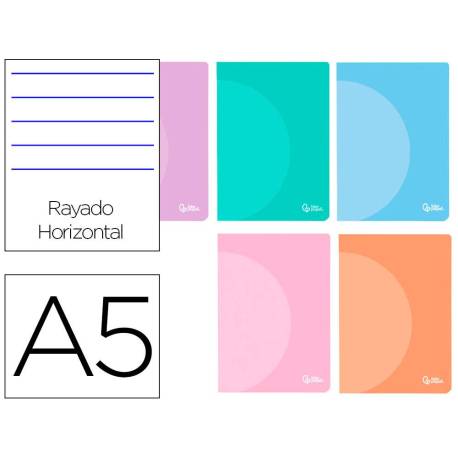 LIBRETA LIDERPAPEL 360 TAPA DE PLASTICO A5 48 HOJAS 90G/M2 HORIZONTAL CON DOBLE MARGEN COLORES PASTEL