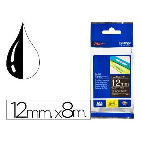 Cinta Brother 12mm (ancho) x 8m (largo) laminada negro/blanco