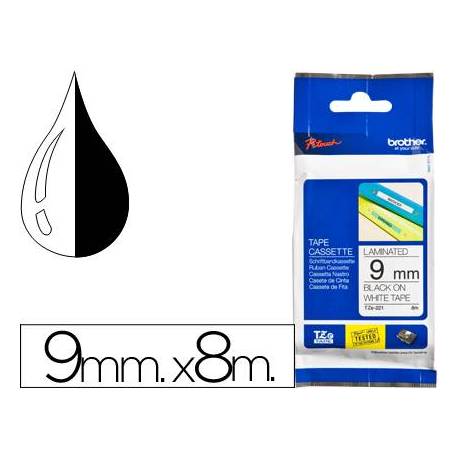 Cinta Brother TZE-221 9mm (ancho) x 8m (largo) laminada blanco/negro