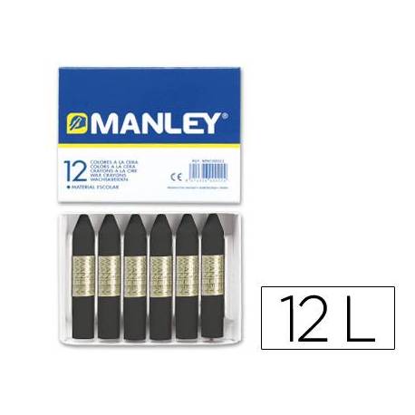 Lapices cera blanda Manley caja 12 unidades negro
