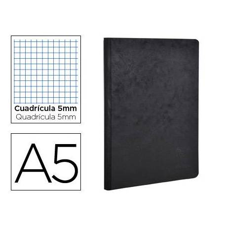 Libreta Clarefontaine color negro A5 tapa cartulina cuadriculado 5mm 96 hojas