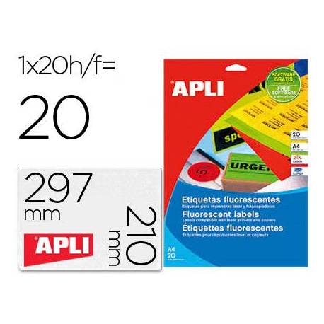 Etiqueta adhesiva Apli DIN A4 color naranja fluorescente