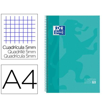 Cuaderno Oxford DIN A4 Menta Hielo Tapa Extradura 80 hojas Cuadrícula 5 mm