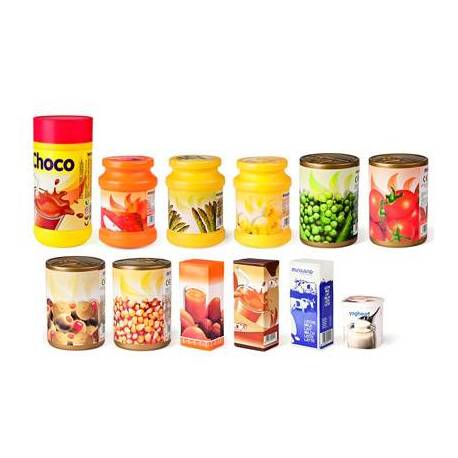 Juego de imitacion surtido de alimentos envasados a partir de 3 años Miniland