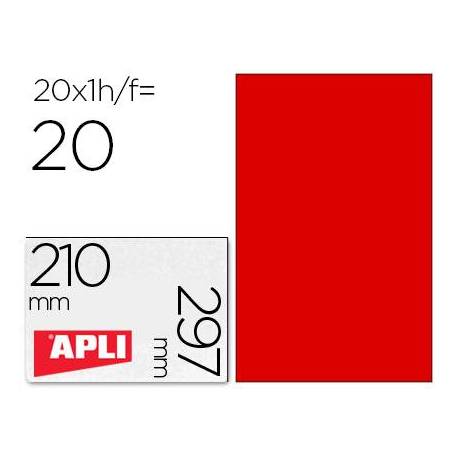 Etiqueta Adhesiva Apli 210x297 mm Color Rojo Fluorescente Caja con 20 hojas