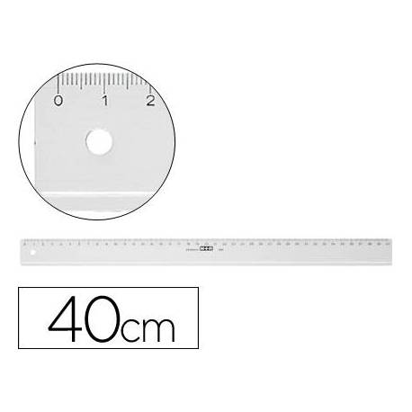 Regla de plastico M+R 40 cm transparente con borde biselado y graduacion