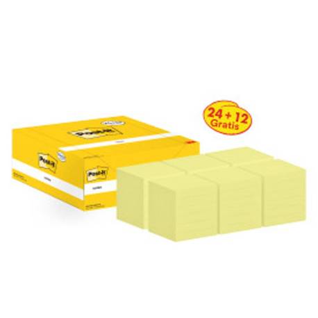 Pack promocional 24+12. Bloc de notas adhesivas quita y pon Post-it ® 76x76mm amarillo