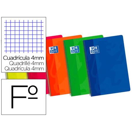 Bloc espiral Oxford cartoncillo folio con cuadricula 4mm 80 hojas