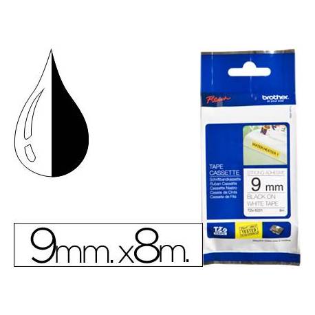 Cintas Brother TZE-S221 9mm (ancho) x 8m (largo) laminada blanco/negro