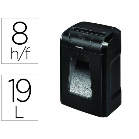 DESTRUCTORA DE DOCUMENTOS FELLOWES 12C CAPACIDAD 8H SEGURIDAD P4 GRAPAS CLIPS Y TARJETAS PAPELERA 19 L